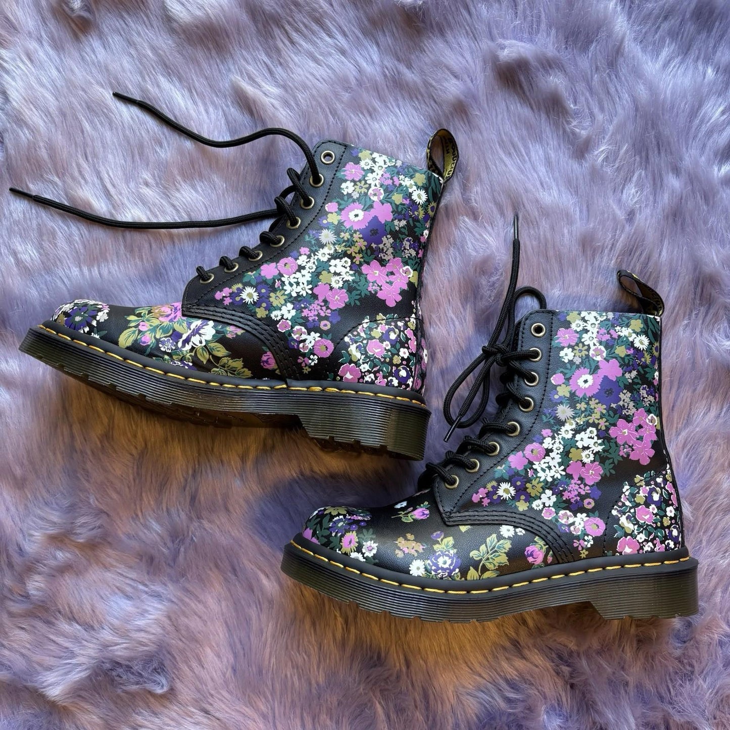 Dr. Martens 1460 Pascal Floral Lace‑Up Boots Womens US 6 — Black Floral Leather