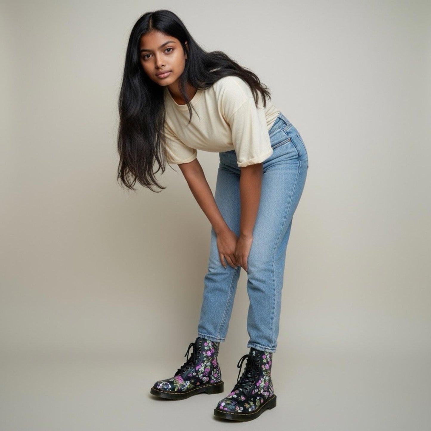 Dr. Martens 1460 Pascal Floral Lace‑Up Boots Womens US 6 — Black Floral Leather