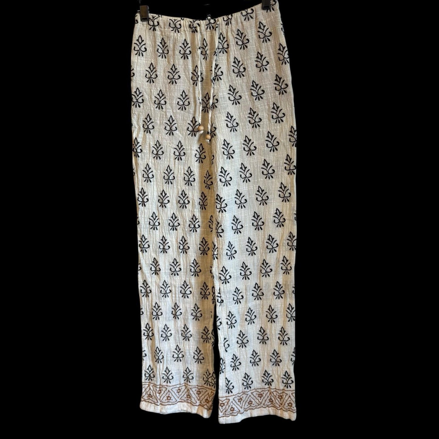 ZARA Pants Embroidered  Rustic Cream Drawstring Boho SIZE XS Womens