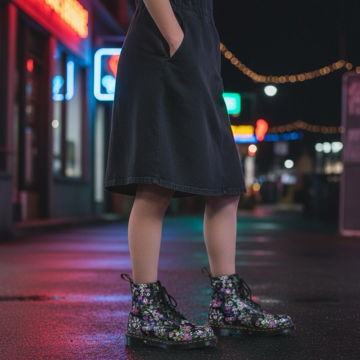 Dr. Martens 1460 Pascal Floral Lace‑Up Boots Womens US 6 — Black Floral Leather