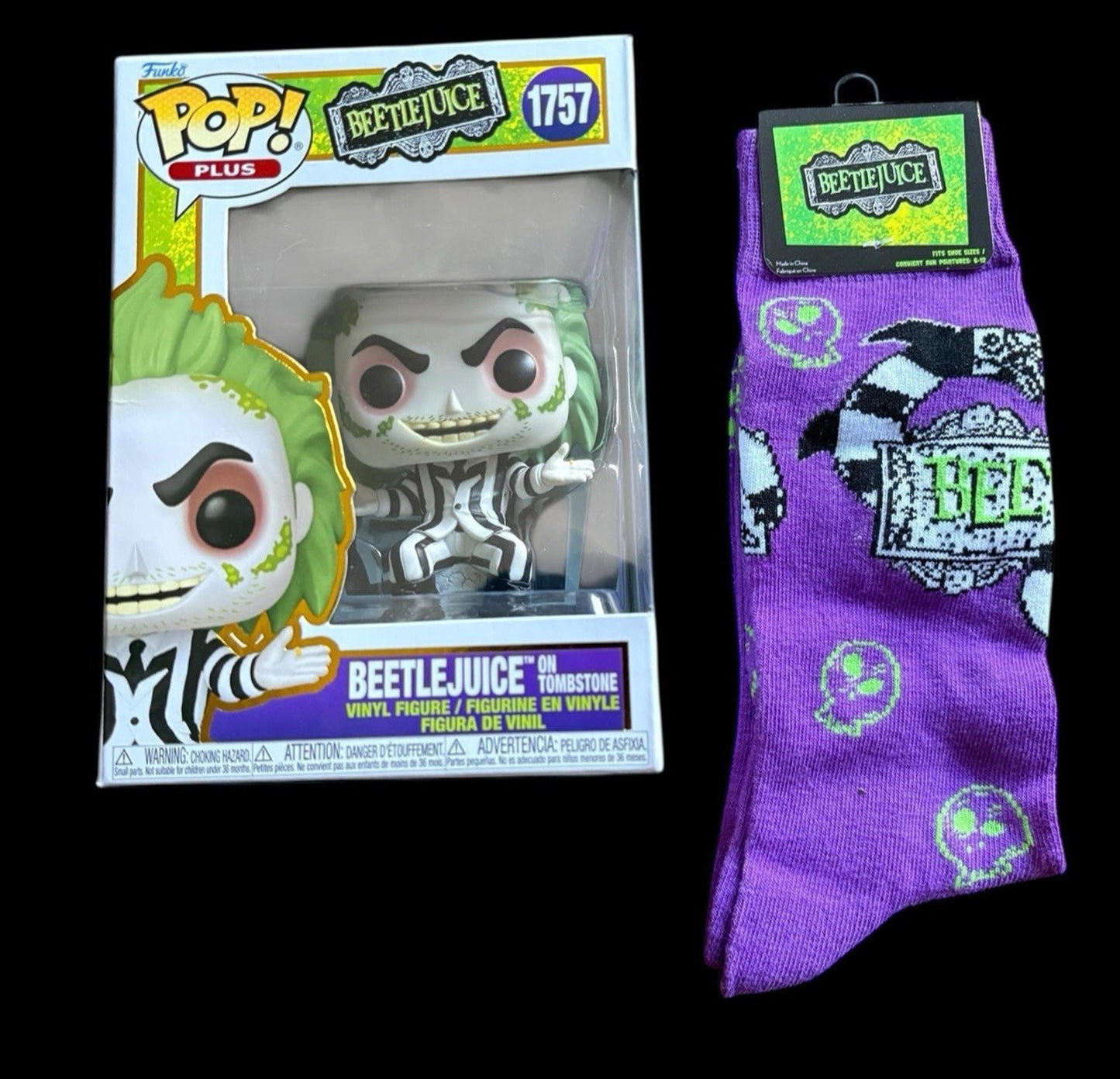 Funko Pop! Plus: Beetlejuice- Beetlejuice on Tombstone #1757 & Beetlejuice Socks