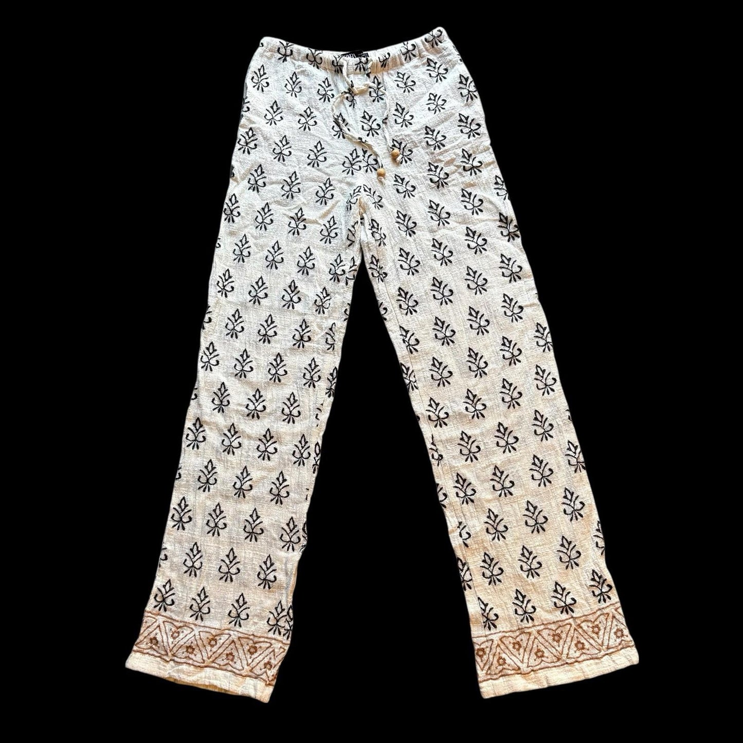 ZARA Pants Embroidered  Rustic Cream Drawstring Boho SIZE XS Womens