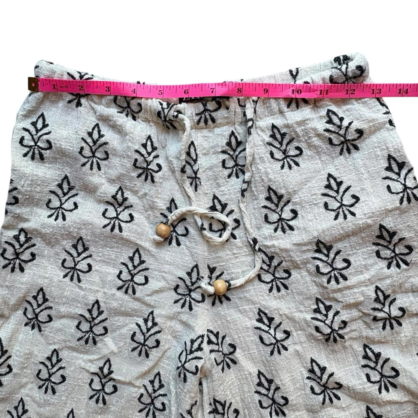 ZARA Pants Embroidered  Rustic Cream Drawstring Boho SIZE XS Womens