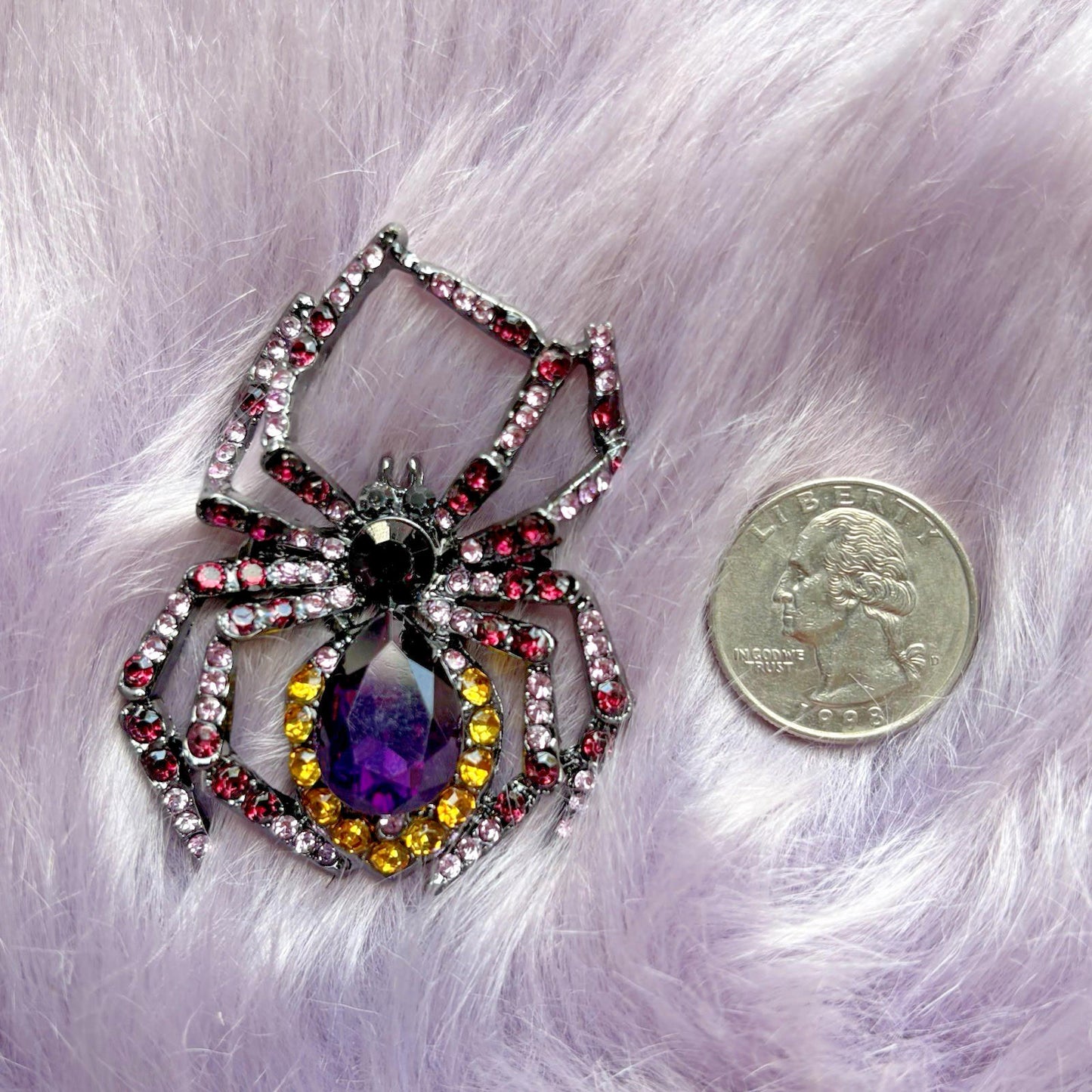 Black Spider Brooch Full Rhinestone Amethyst Simulation Insect Fashion Pin